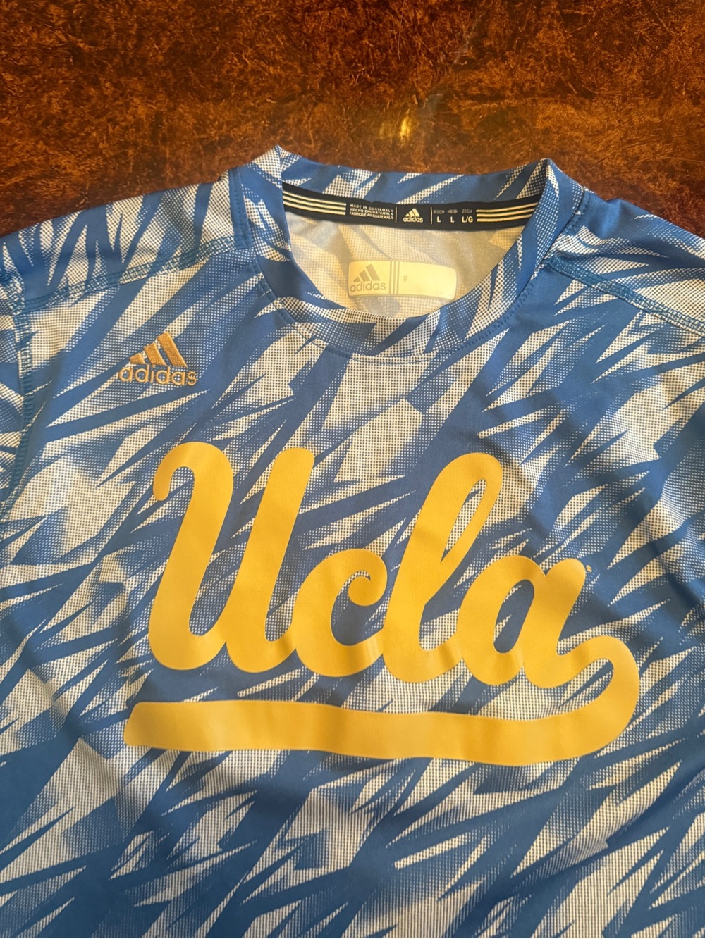 adidas UCLA Long-Sleeve Rash Guard - Blue/Gold Script - Picture 3 of 6